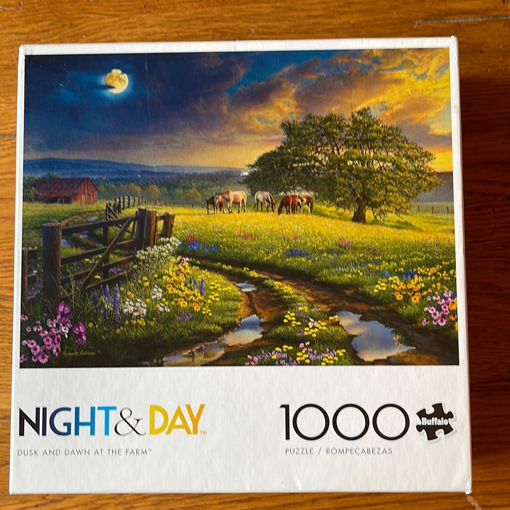 Buffalo Games 1,000 piece puzzle Night & Day Dusk and Dawn At The Farm